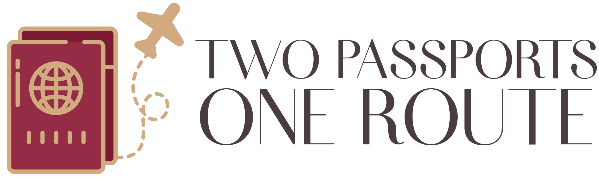 Logo van Two Passports One Route, met de test aan de rechterkant van het icoon